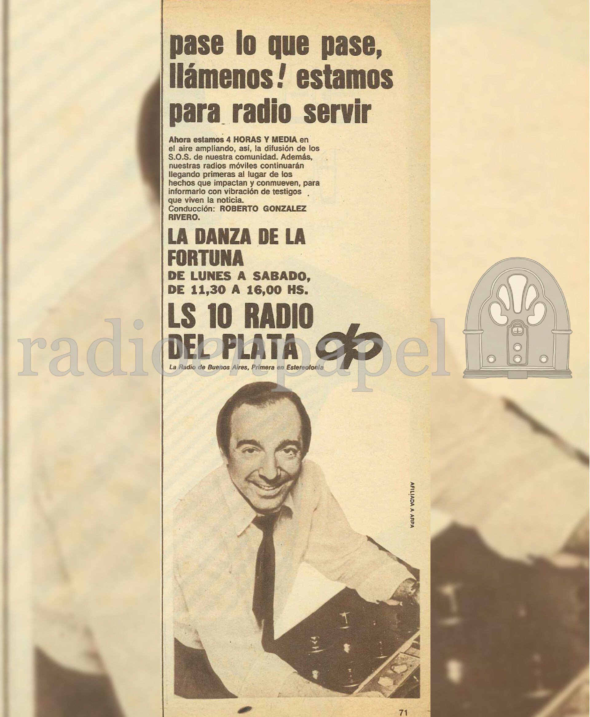 Afiche de La Danza de la Fortuna, el clásico programa que entre otras emisoras se emitió por Radio del Plata (AM1030) (Foto: radioenpapel)