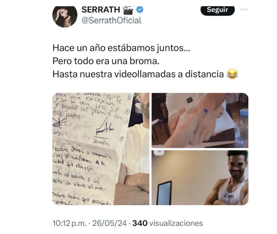 Isis Serrat  y su polémica publicación que evidenciaría su relación con Guty Carrera. Twitter.