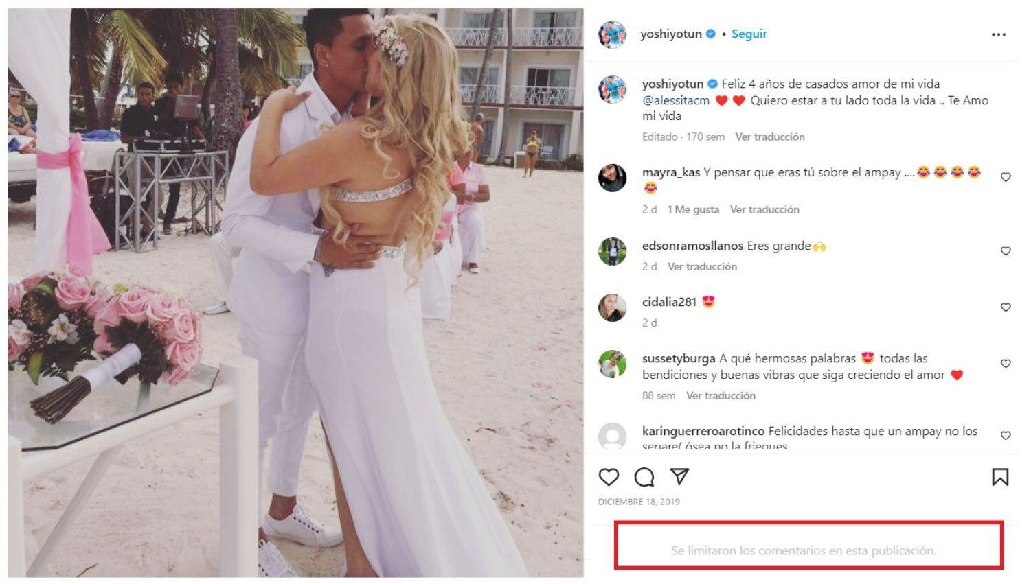 Yoshimar Yotún limitó comentarios en Instagram.