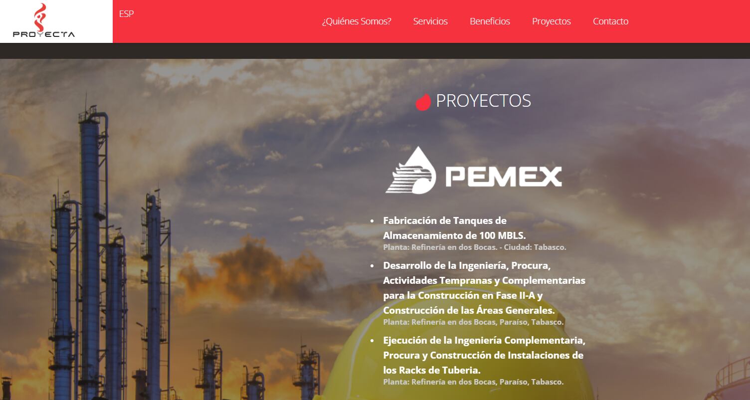 Proyectos de la empresa (captura de pantalla: página oficial de Proyecta)