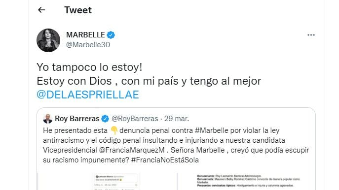 Abelardo de la Espriella rappresenterebbe Marbelle di fronte alle denunce di razzismo per l'attacco a Francia Márquez