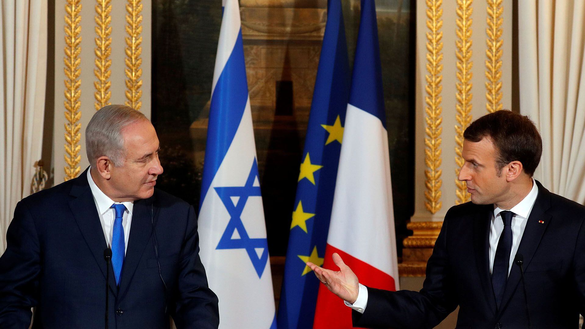 El primer ministro de Israel, Benjamin Netanyahu, y el presidente de Francia, Emmanuel Macron (Reuters/Archivo)