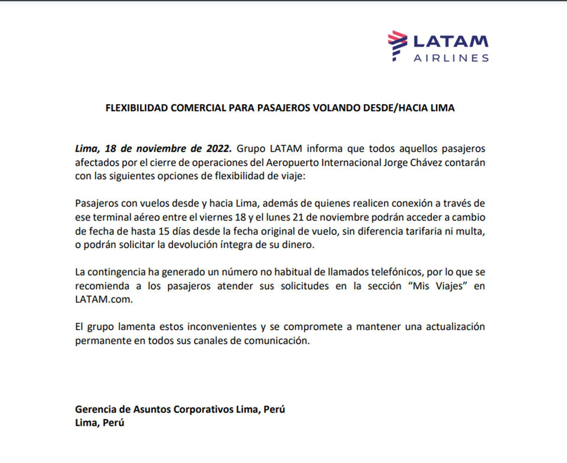 Comunicado de Latam