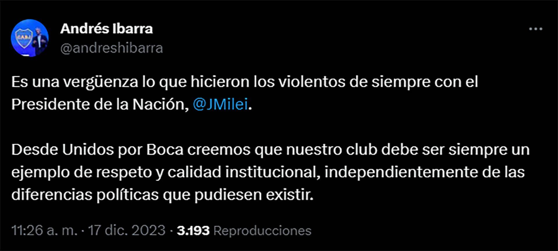 El mensaje de Andrés Ibarra tras la votación de Milei