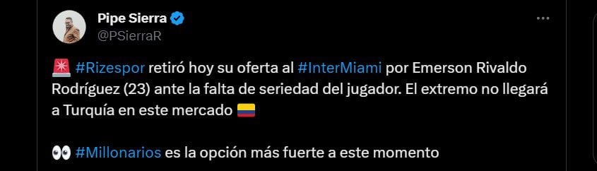 Debido a la espera para dar el sí, el Rizespor habría declinado la contratación de Emerson Rodríguez - crédito @PSierraR/X