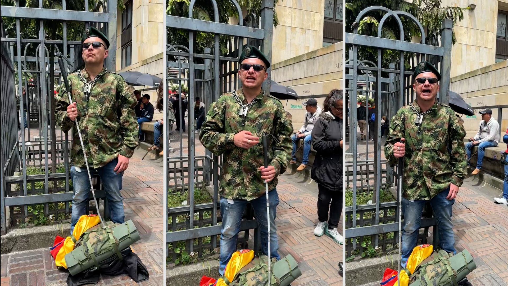 Militar retirado se encandenó al Consejo de Estado en protesta por la suspensión del pago de la llamada mesada 14. /Captura de pantalla