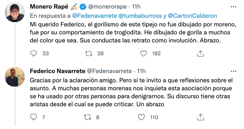 Monero Rapé y el escritor Federico Navarrete intercambiaron opiniones al respecto (Foto: Twitter@Fedenavarrete)