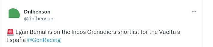 Desde Europa confirman la presencia de Egan Bernal en La Vuelta a España. Foto: Twitter @Dnlbenson