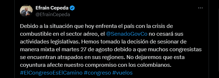 El presidente del Senado confirmó la sesión mixta del 27 de agosto de 2024 - crédito @EfrainCepeda/X