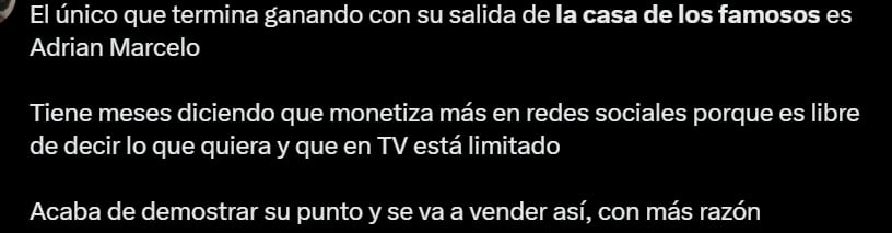 Comentarios de internautas que reaccionan a la salida de Adrián Marcelo del programa. (Imagen: X)