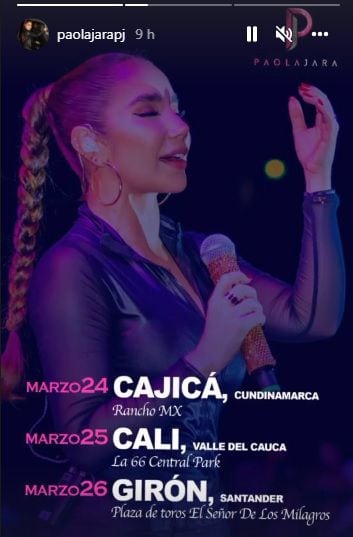 The musical performances that Paola Jara will have in the remainder of March. Photo: Instagram Stories by @paolajarapj