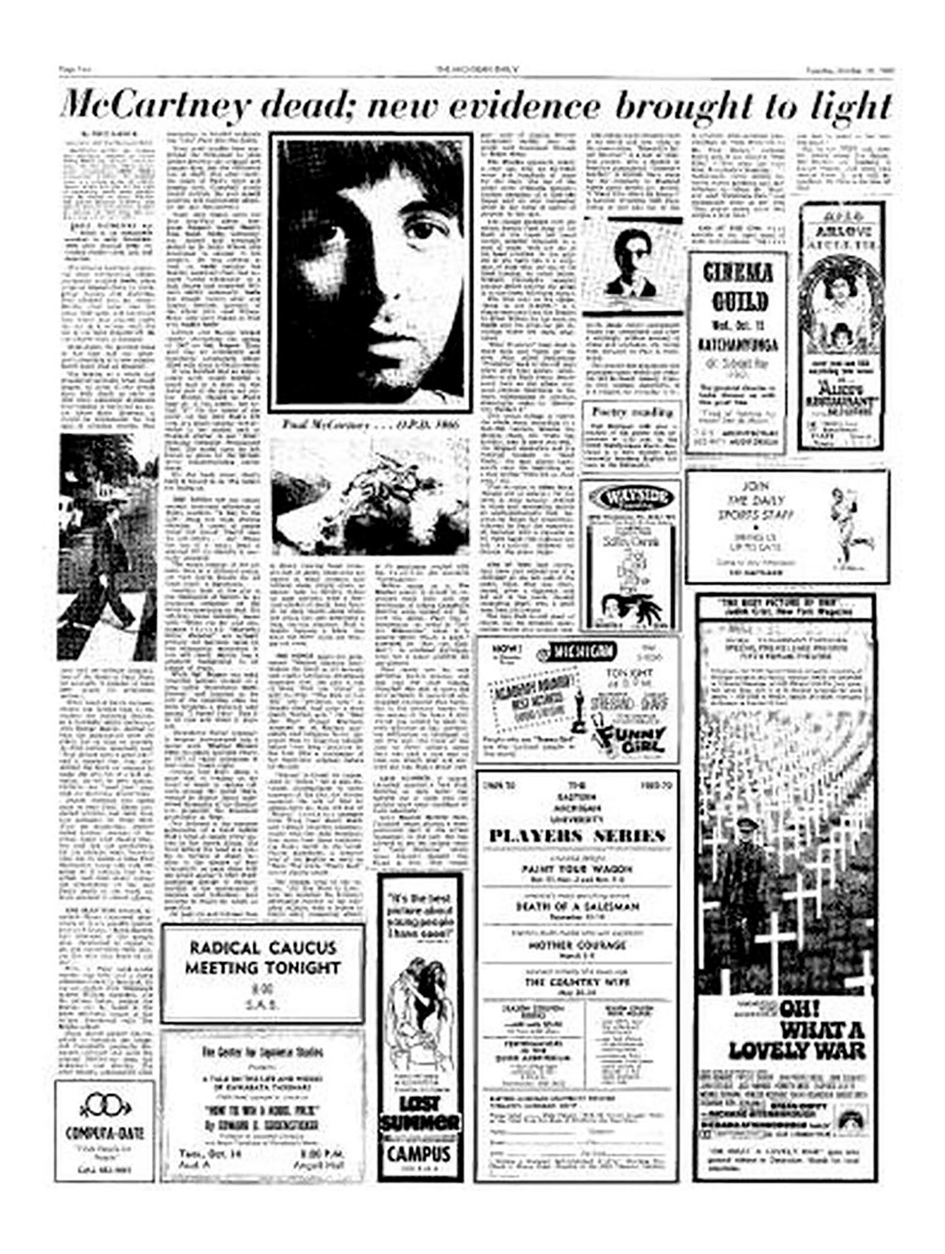 Un diario norteamericano descubriendo muchas evidencias sobre la muerte de Paul McCartney