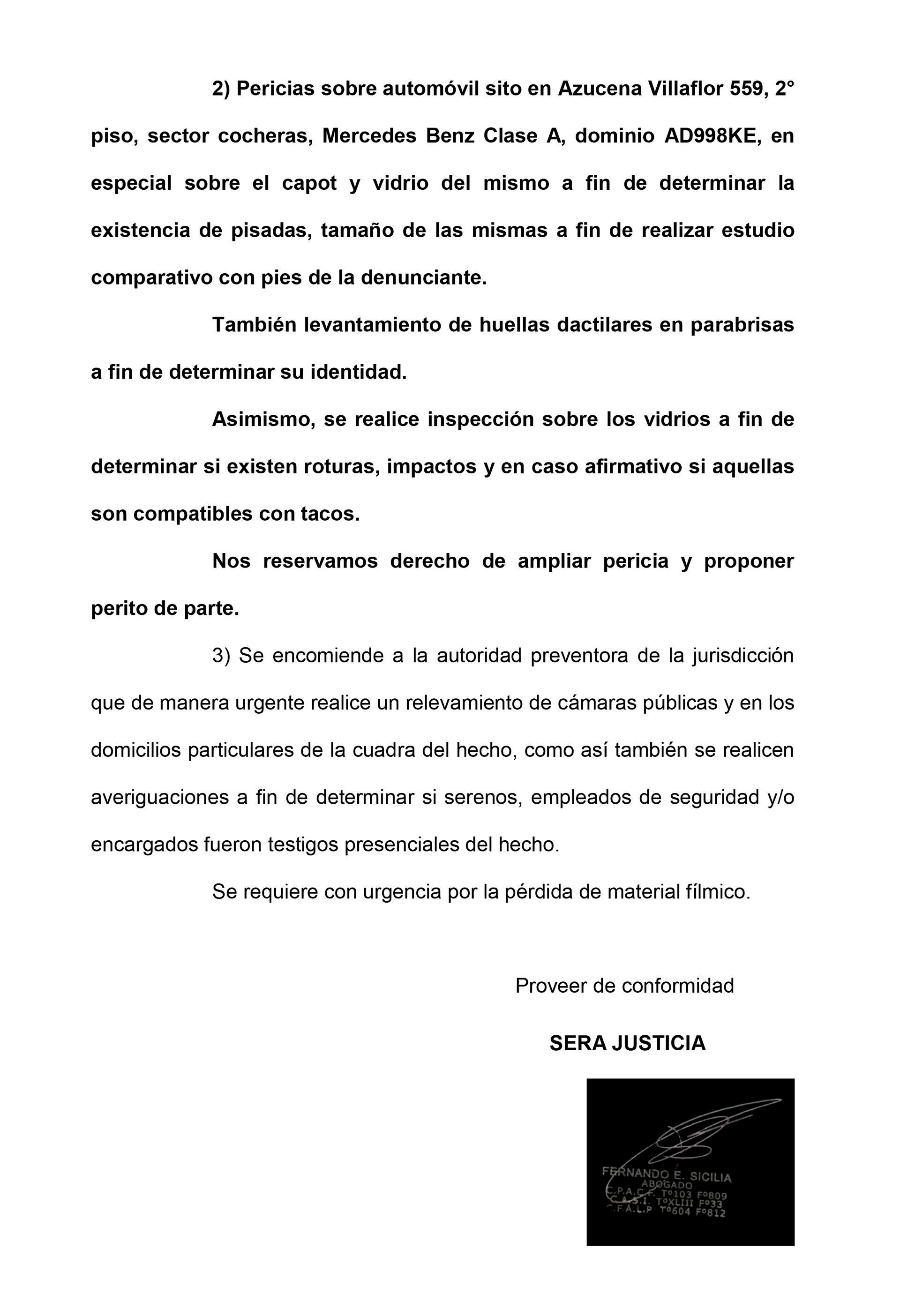 escrito presentado por los abogados de Salvio a la fiscalia