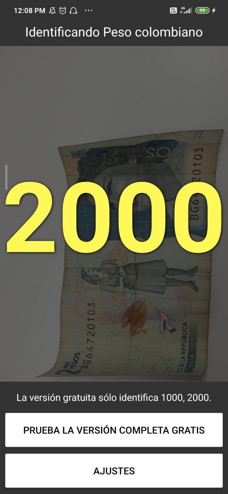 La aplicación identifica billetes de hasta 2.000 COP. (Crash Reader)