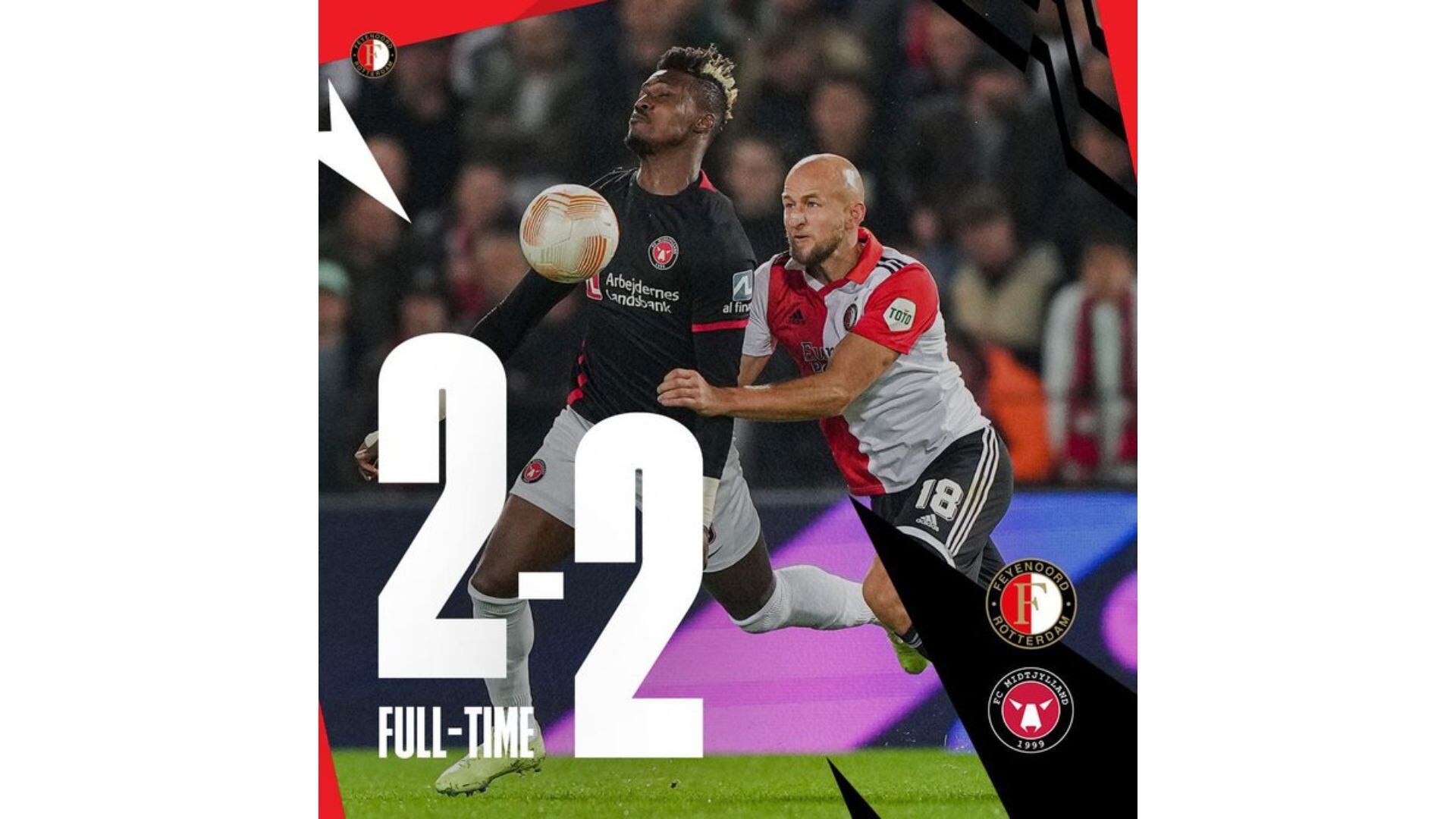 Feyenoord volvió a igualar con FC Midtjylland en Europa League.