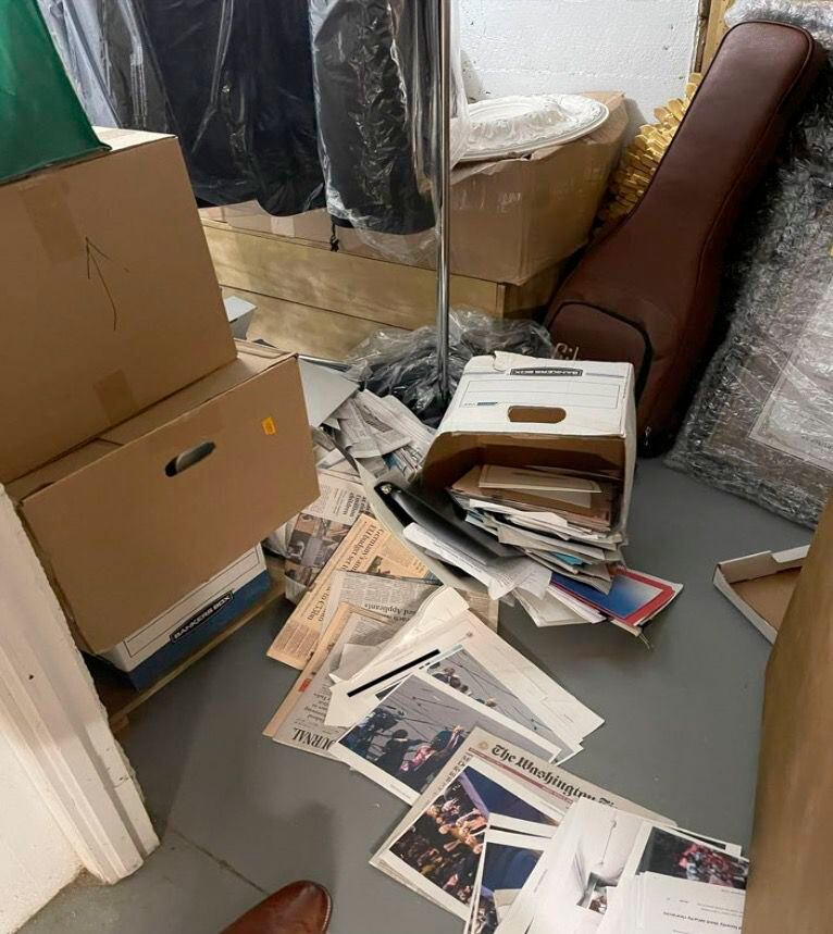 An image of boxes of documents stored at former President Donald TrumpÕs Mar-a-Lago resort and residence from the special counselÕs indictment.