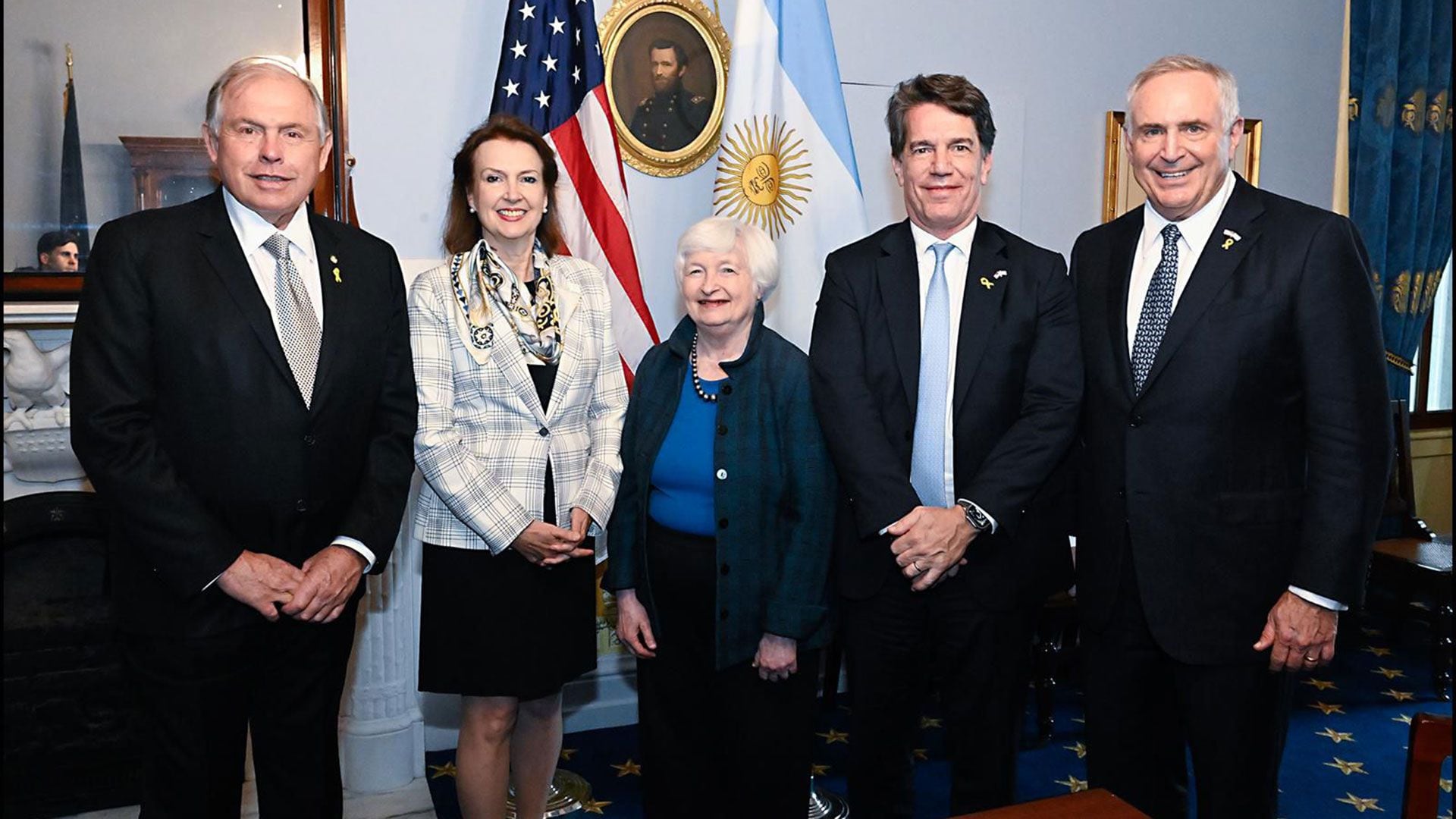 Nicolás Posse y Diana Mondino con Janet Yellen