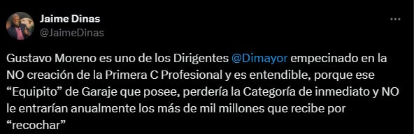 El periodista también manifestó que, Gustavo Moreno, es uno de los que menos está interesado en que se cree la categoría C en Colombia-crédito @JaimeDinas/X