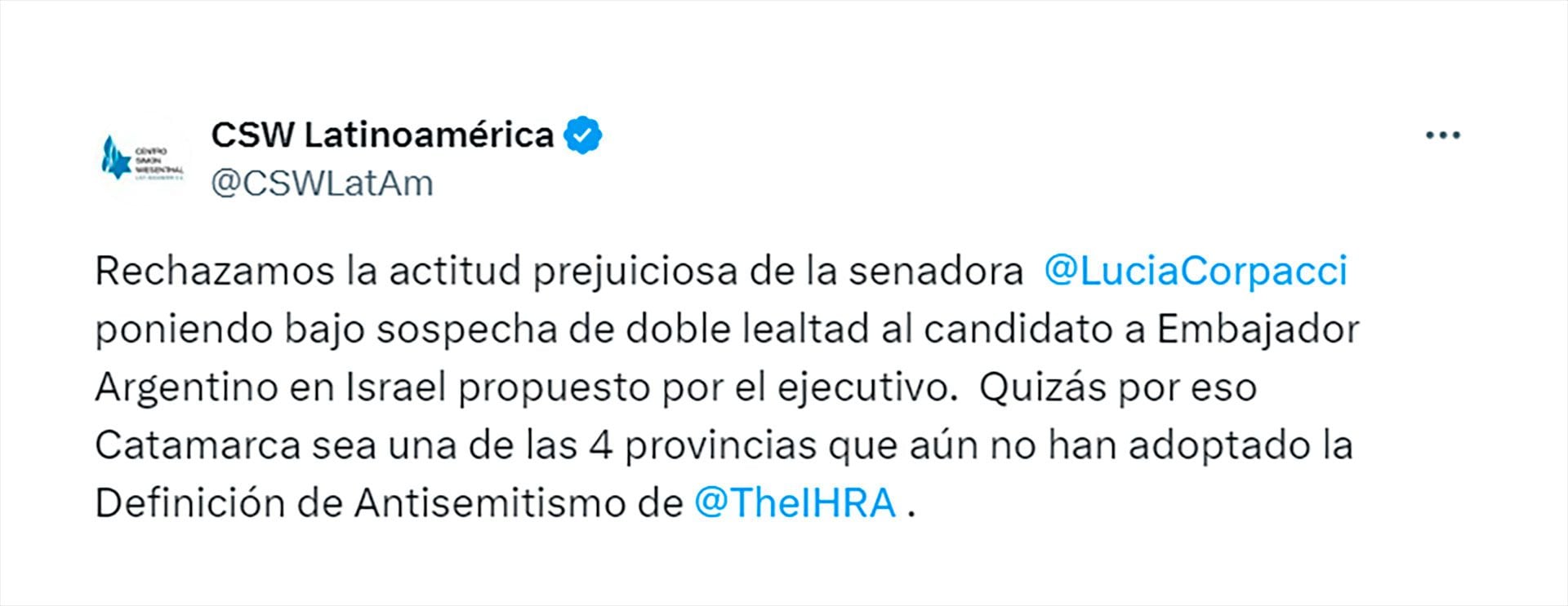 Una senadora fue repudiada por organizaciones de derechos humanos tras manifestar una "actitud prejuiciosa" frente al candidato a Embajador