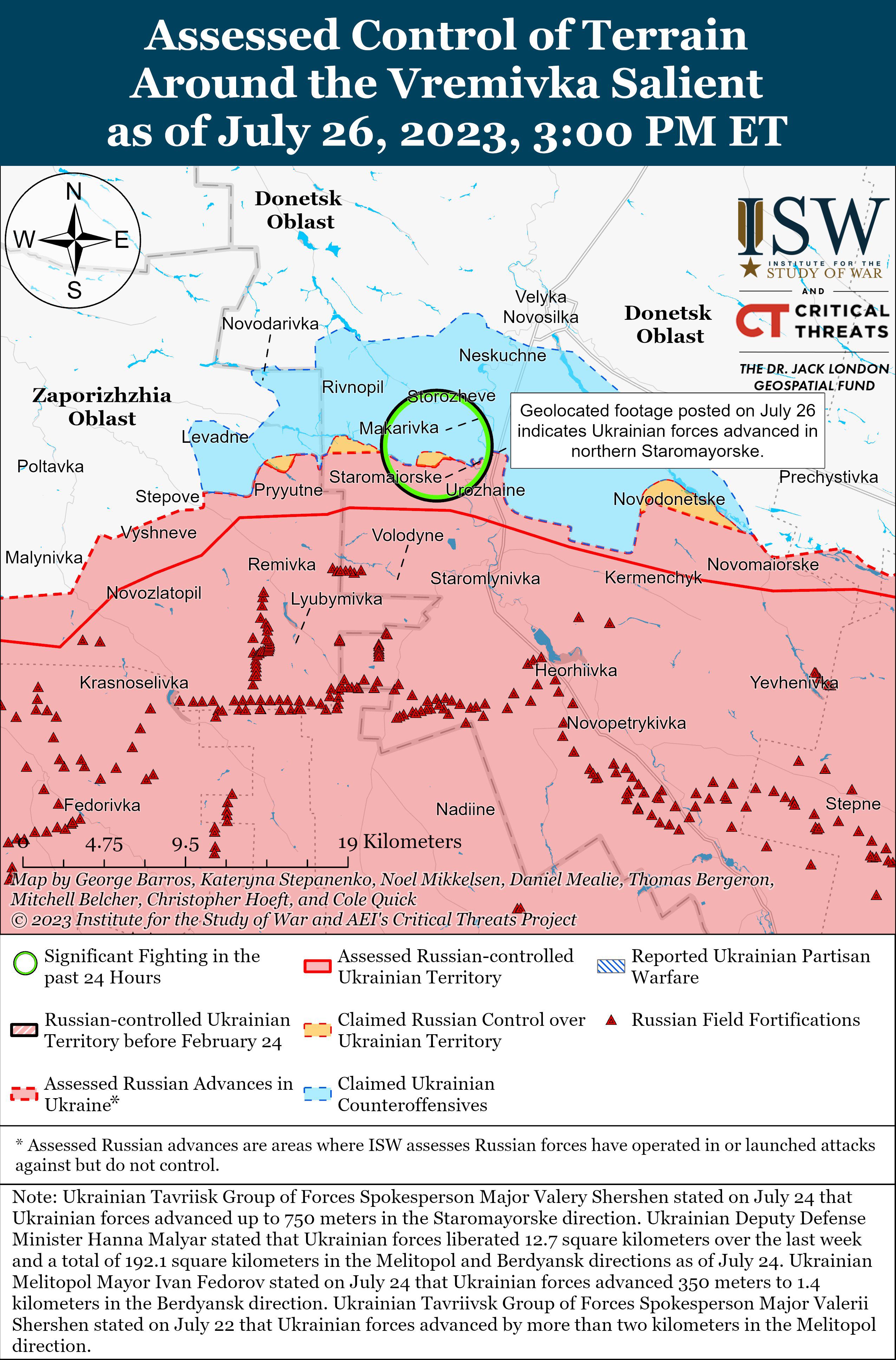 Los avances ucranianos en la zona de Staromayorske. En celeste se ve el territorio recuperado por Ucrania, en rojo el territorio ucraniano controlado por Rusia (Twitter ISW - Instituto por el Estudio de la Guerra/@TheStudyofWar)