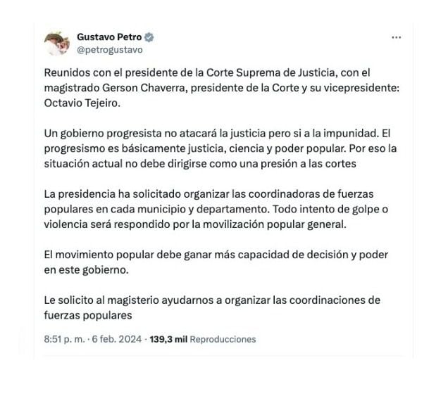 Gustavo Petro y su mensaje a las Cortes