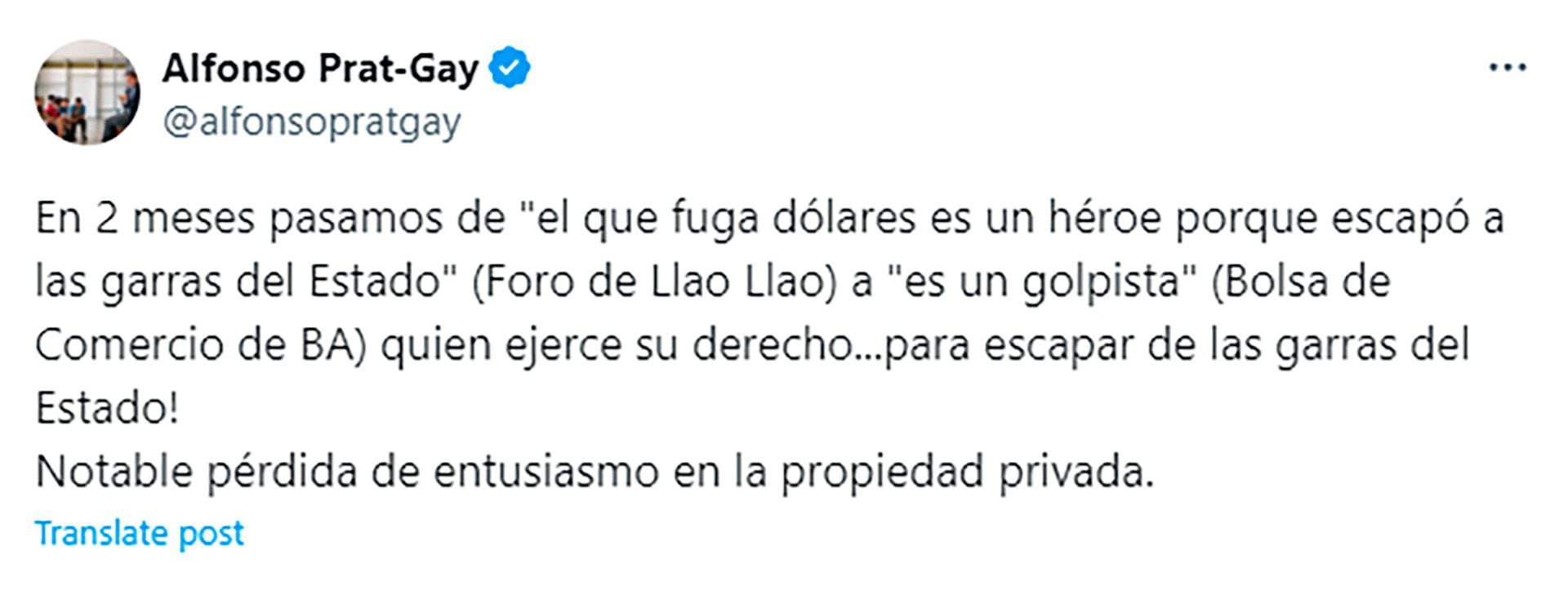 El tuit del ex ministro de Hacienda