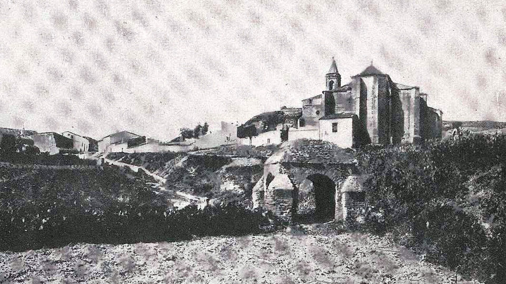 Vista de la villa de Palos y el llamado puente de Colón