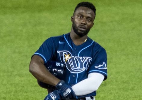 Tampa Bay Rays and Cuban-Mexican player Randy Arozarena wearing a