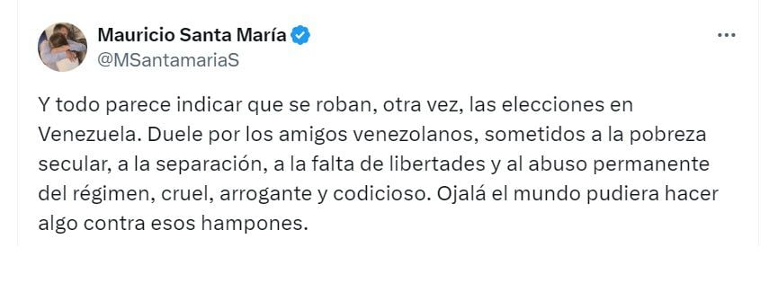 Mauricio Santa María, expresidente de Anif, espera que el mundo pueda hacer algo contra Nicolás Maduro - crédito @MSantamariaS/X