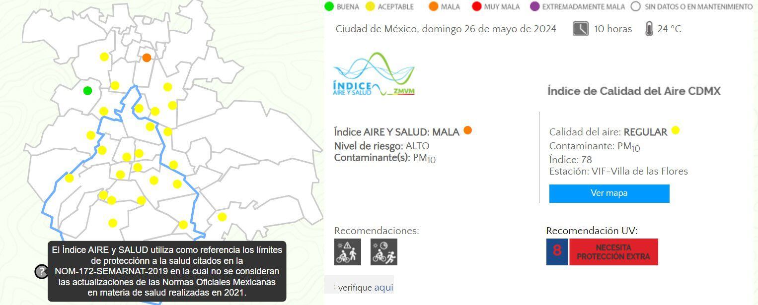 Mala calidad del aire en CDMX y Edomex hoy domingo 26 de mayo