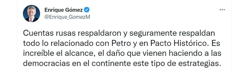 Dirigentes políticos reaccionan ante la revelación sobre injerencia rusa a favor de la campaña de Petro Presidente. Foto: Twitter.