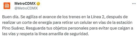 La marcha de los convoyes se vio afectada por el mal uso de las instalaciones.
Foto: TW Metro CDMX