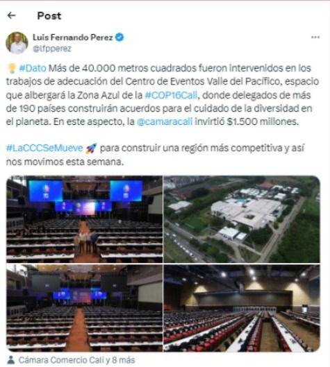 Tuit del presidente Cámara de Comercio de Cali |X