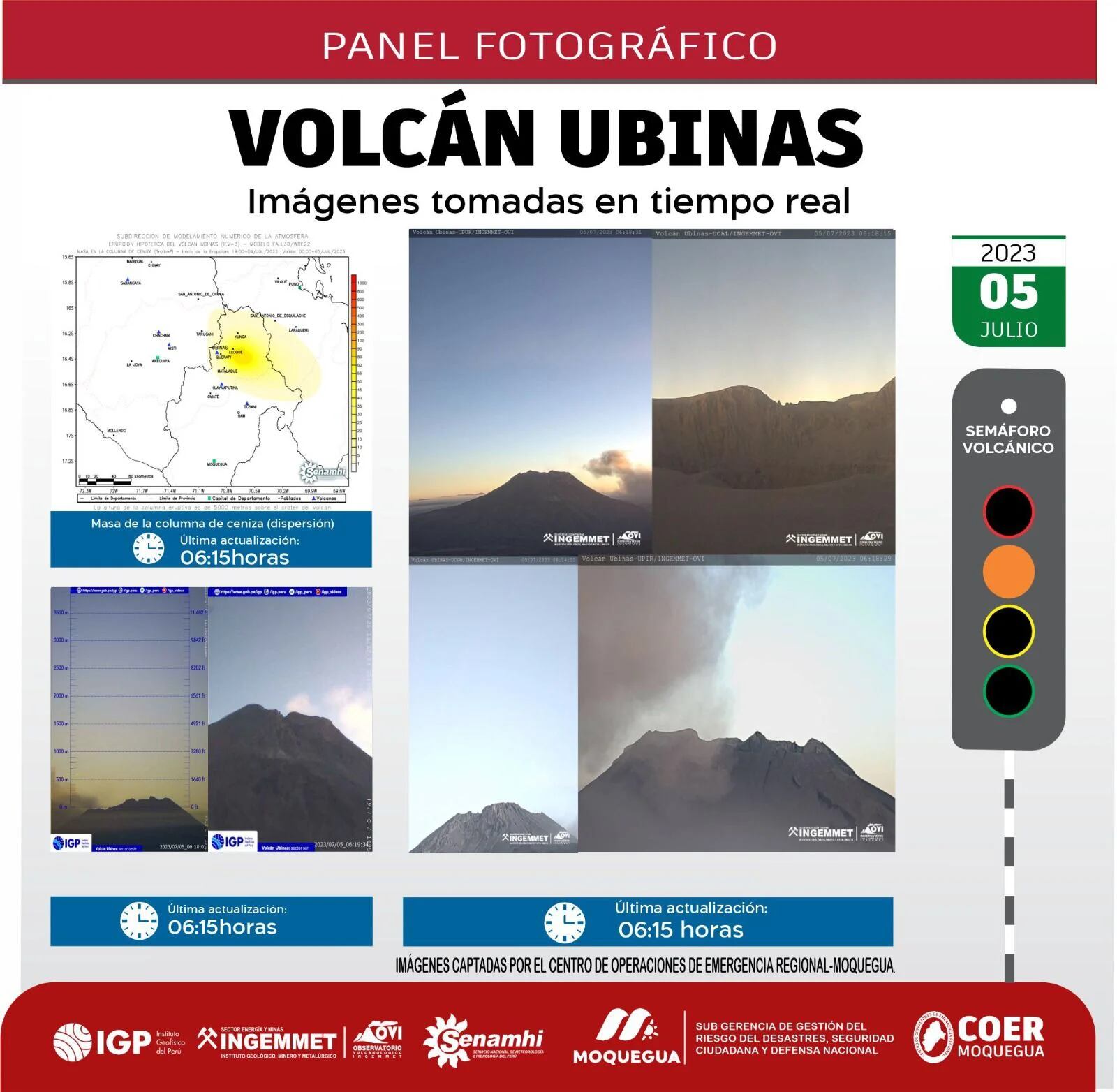 El volcán Ubinas este miércoles a las 6:00 horas.