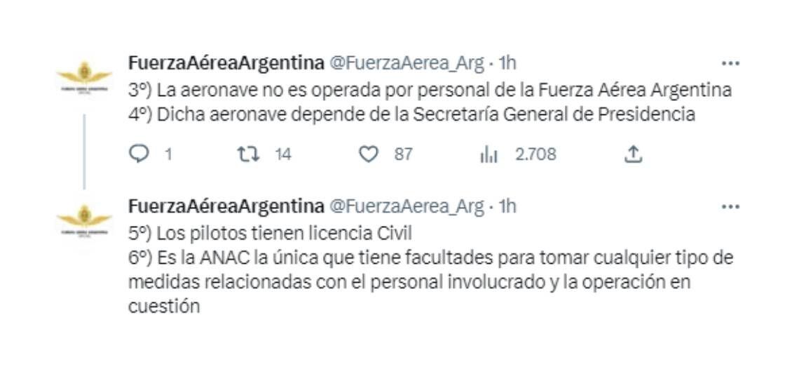 Fuerza Aérea Argentina sobre avión presidencial