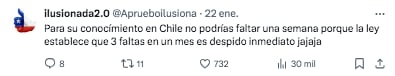 Chilenos en desacuerdo con las declaraciones de colombiana que criticó las normas laborales de ese país - crédito @Aprueboilusiona/X