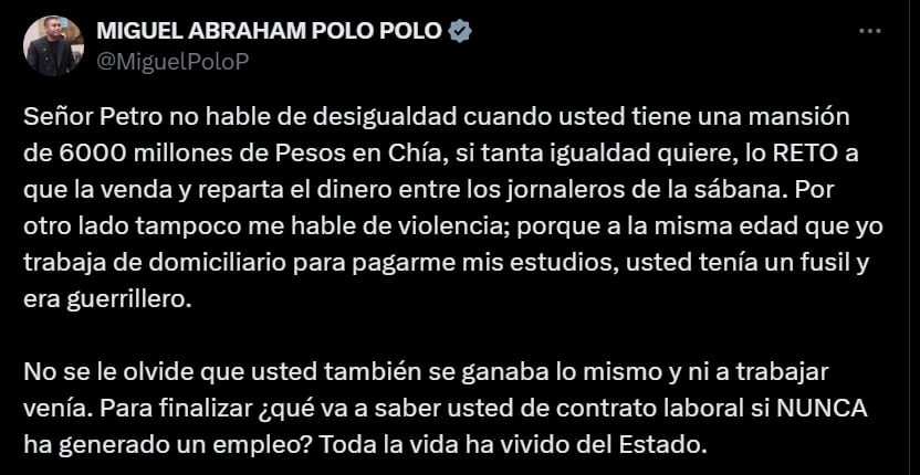 Representante Polo Polo arremetió contra Petro en discusión de reforma laboral - crédito X