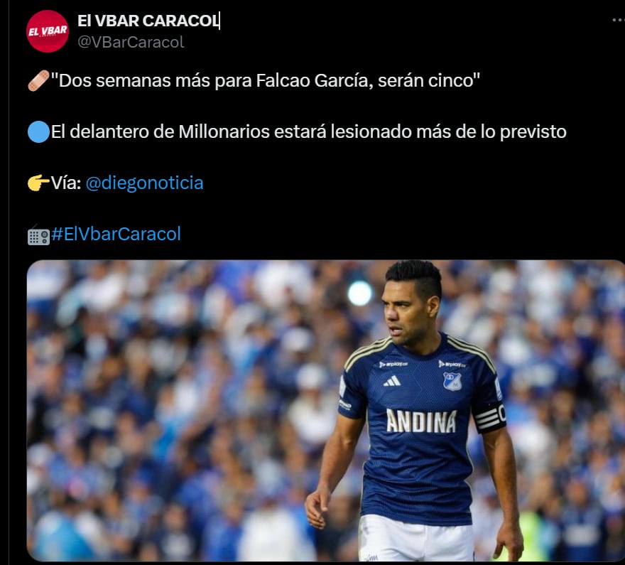 El Tigre estaría más tiempo fuera de las canchas - crédito @VBarCaracol/X