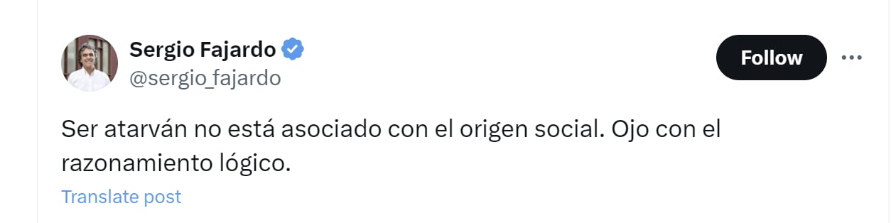 Sergio Fajardo respondió a Wilson Arias por defender a Daniel Rojas - crédito @sergio_fajardo/X