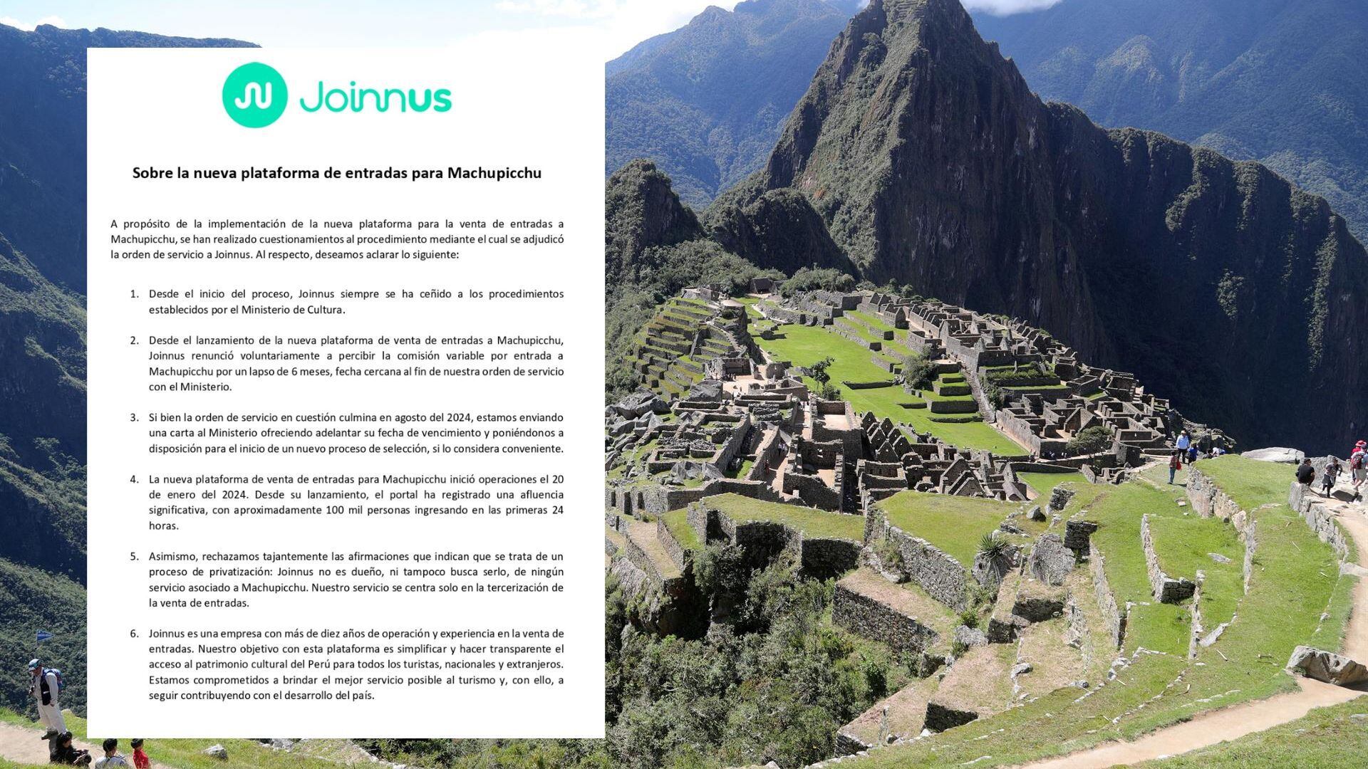 Comunicado de Joinnus - Machu Picchu