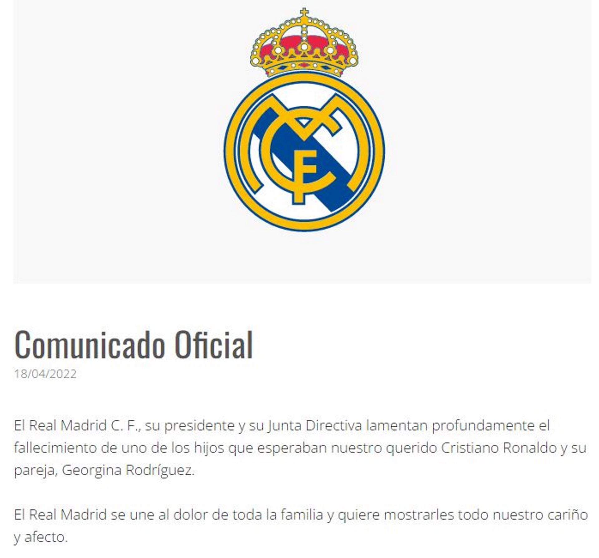 El ex club de Cristiano Ronaldo, Real Madrid, compartió un comunicado por la triste noticia