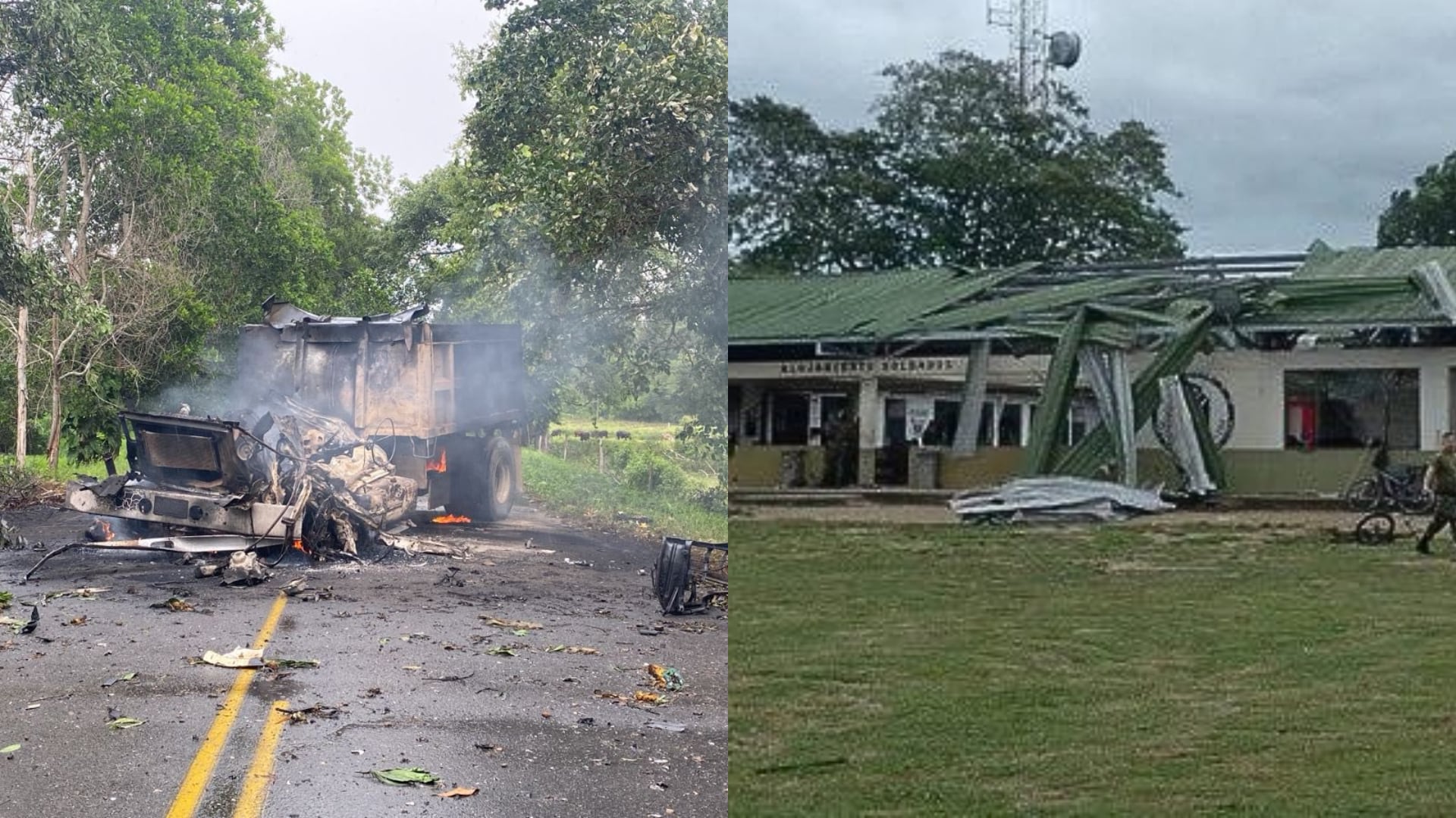 Un ataque del ELN en Puerto Jordán dejó más de 25 heridos y causó graves daños a la base militar - crédito @Natalia__Gar/X