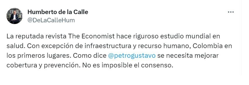 Publicación de Humberto de la Calle, senador - crédito @DeLaCalleHum/X