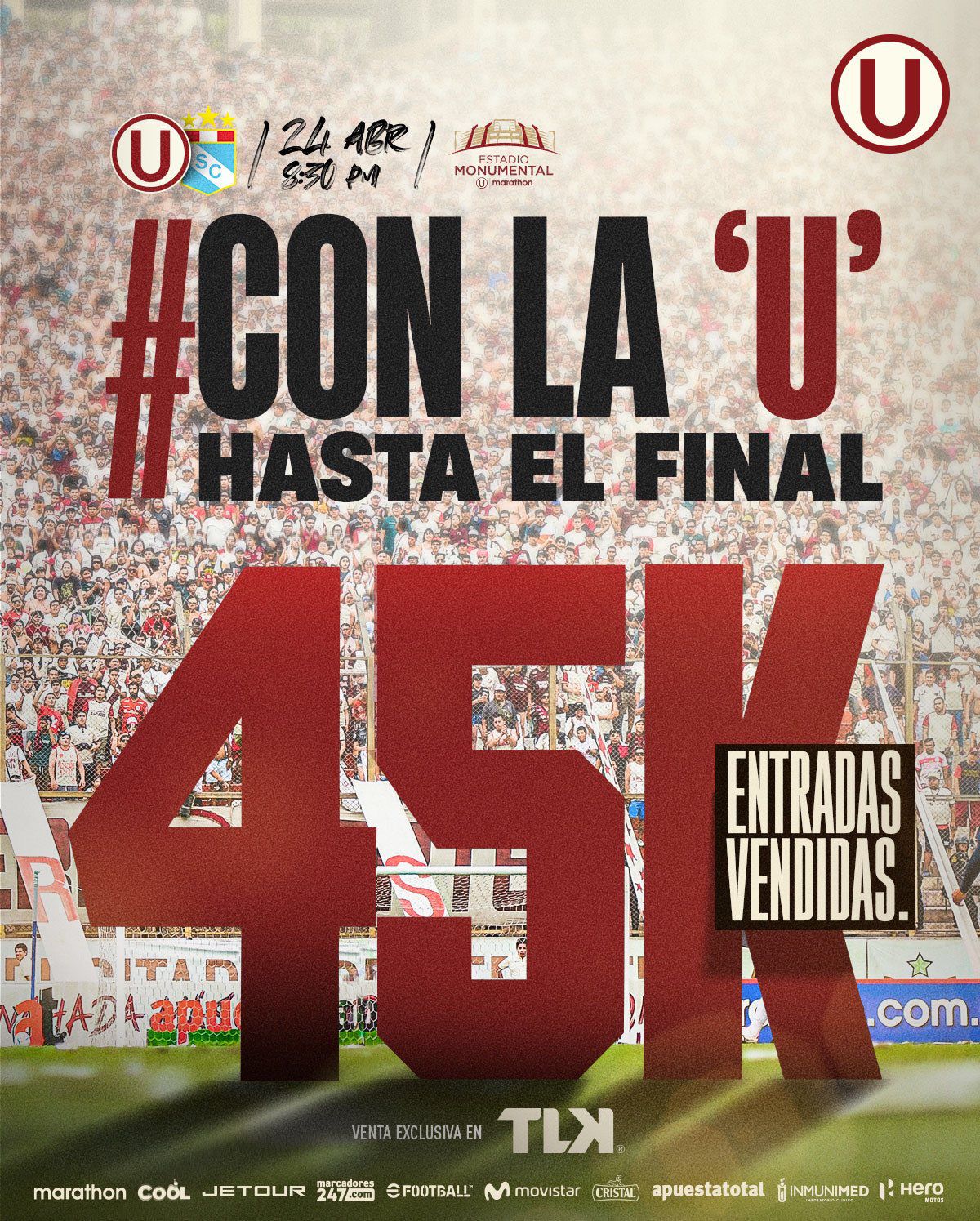 45 thousand spectators for Universitario vs Cristal for League 1.