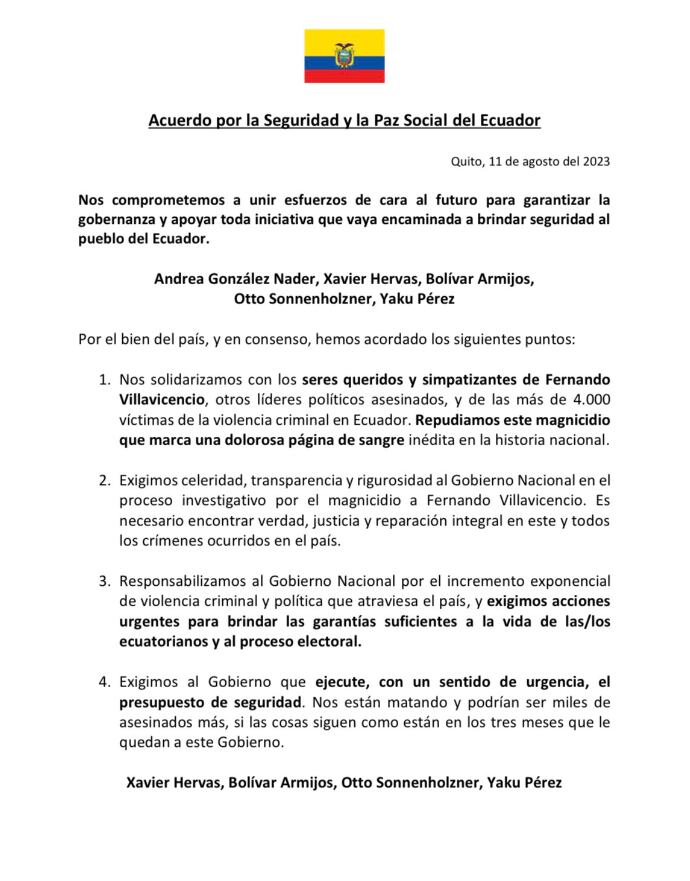 Acuerdo por la seguridad y la paz social del Ecuador. (TWITTER)