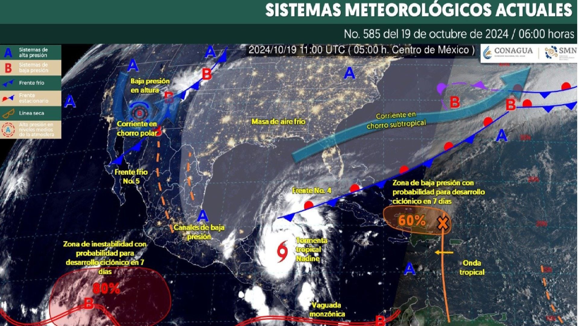 Clima para hoy 19 de octubre en el país en presencia de la Tormenta Tropical Nadine (SMN)