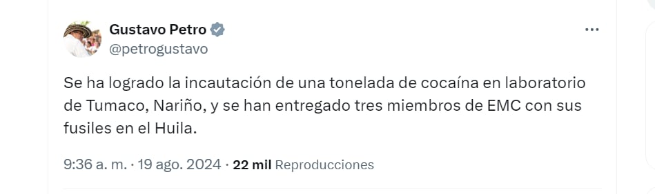 Incautación masiva de cocaína en Tumaco - crédito @PetroGustavo/X