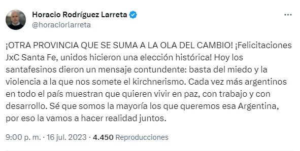 El tuit de Larreta