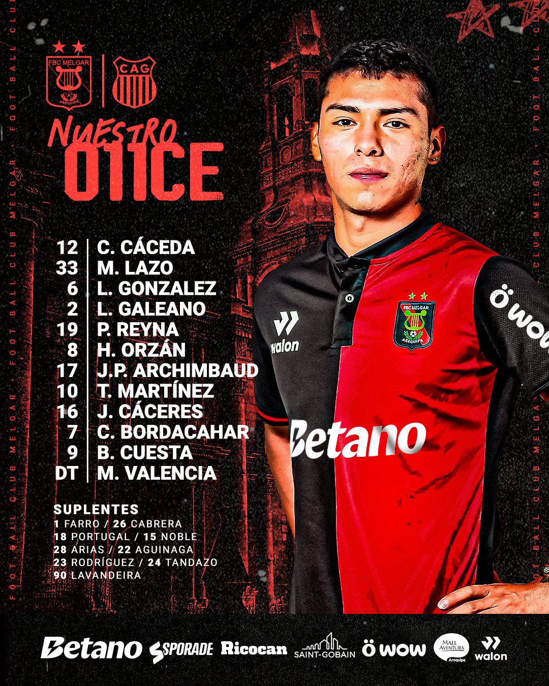 Once de Melgar para duelo ante Atlético Grau por Torneo Clausura 2024.