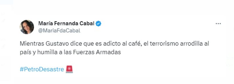 La senadora María Fernanda Cabal expresó que Colombia convertirse en una Venezuela por culpa del mandato de Gustavo Petro - crédito @MariaFdaCabal/X